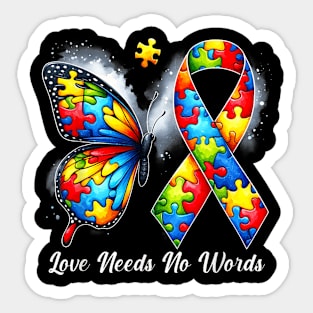 Love Needs No Words Puzzle Butterfly Autism Awareness Month Sticker